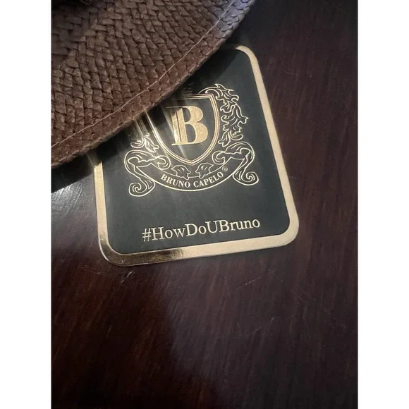 NWT Bruno Capelo Men's Straw Fedora Hat XL Brown w/‎ Feather – 7 1/4-7 3/8 - Picture 2 of 5